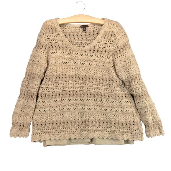 Dana Buchman Crocheted Pullover Sweater Built in Tank Sz XL Brown Boho - Picture 1 of 12